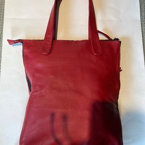 Red Leather Designer Tablet Bag measuring 18"l x14"w.